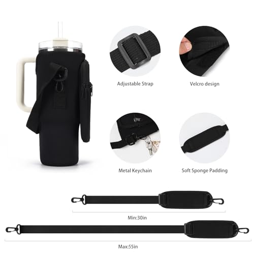 GOEWY Water Bottle Carrier Bag for Stanley 40 oz Tumbler with Phone Pocket Neoprene Water Bottle Holder with Shoulder & Handheld Strap Stanley Cup Accessories - Image 4