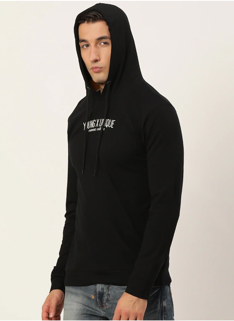 Maniac Maniac Mens Printed Hooded Neck Full Sleeve Cotton Black Slim Fit Tshirt  - Image 2