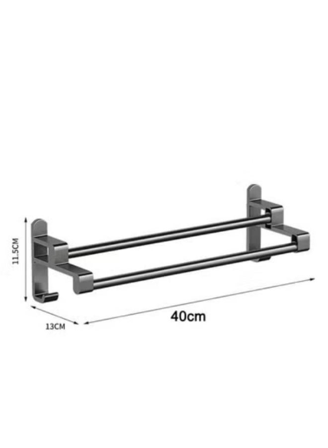 Towel Rail Double Bar Towel Rack, Wall Mounted Towel Holder with Hook, No Drill Towel Rail, Aluminum Towel Organizer, Space Saving Towel Hanger for Bathroom & Kitchen - Image 3