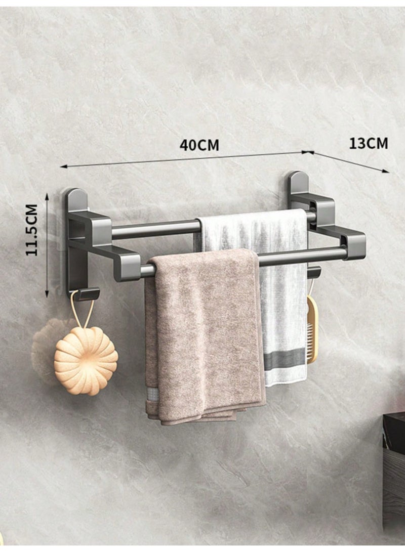 Towel Rail Double Bar Towel Rack, Wall Mounted Towel Holder with Hook, No Drill Towel Rail, Aluminum Towel Organizer, Space Saving Towel Hanger for Bathroom & Kitchen - Image 5