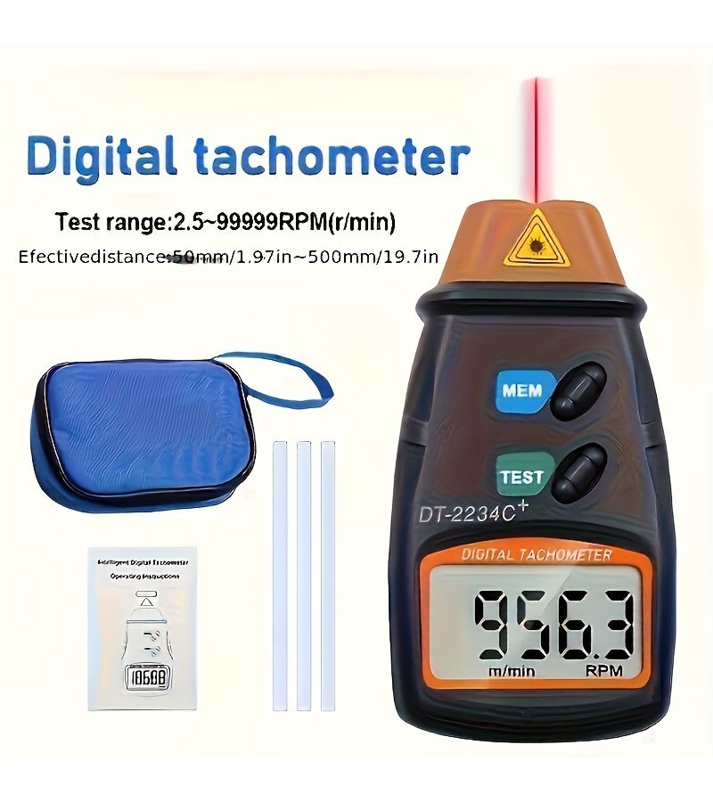 Handheld Digital Tachometer Non Contact Laser RPM Gauge 2234C 2.5 to 99999 RPM 001 Percent Accuracy Battery Operated - Image 5