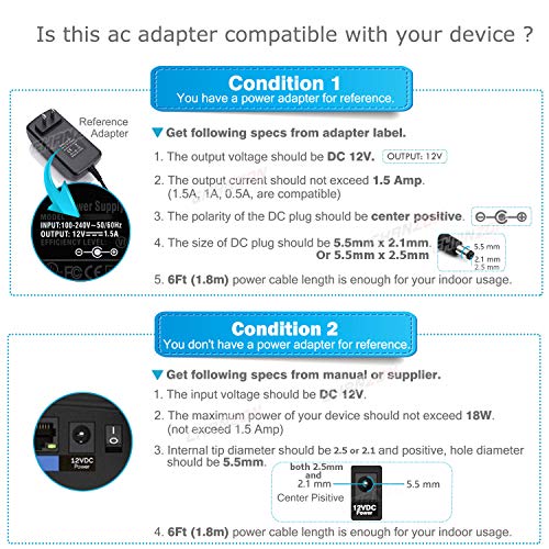 CHANZON 12V 1.5A UL Listed 18W AC DC Switching Power Supply Adapter (Input 100-240V, Output 12 Volt 1.5 Amp, 6Ft Cord, 18 Watt) Wall Wart Transformer Charger for DC12V Security CCTV Camera (2-Pack) - Image 5