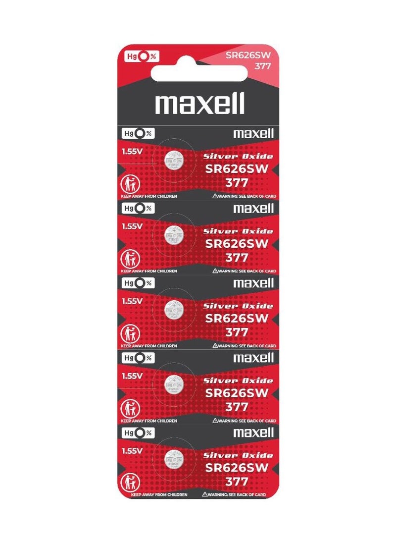 ماكسل 5-Pieces Maxell SR626SW / 377 Silver Oxide Hg0% 1.55V (maxell) Japan Batteries  - Image 1