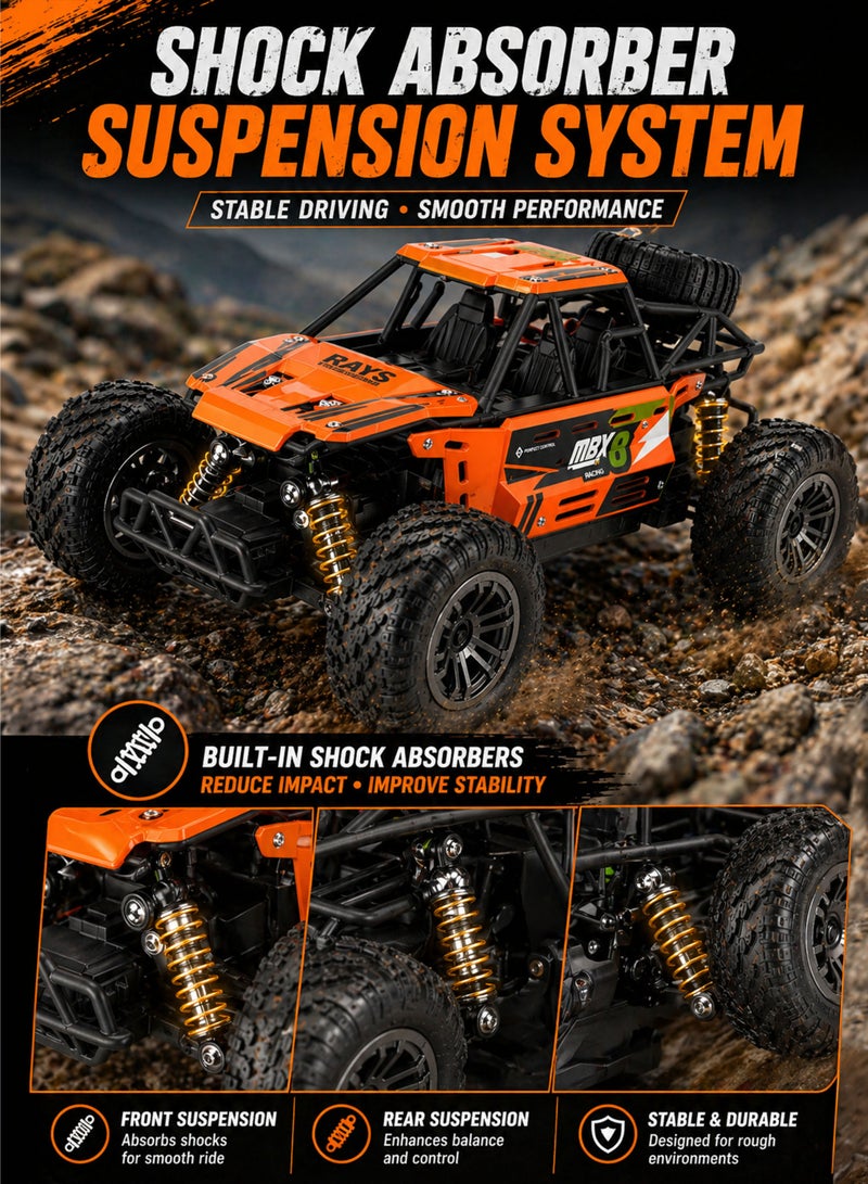 FUNSTERZ 1:16 Scale RC Off Road Crawler Car 2.4GHz Remote Control 4WD Rock Climbing Buggy High Speed 15km/h Rechargeable Battery USB Charging All Terrain Truck Toy Anti Slip Rubber Tires Shock Absorber Suspension Durable Body Outdoor Indoor Racing Car for Kids Boys Girls Age 6+ - Image 4