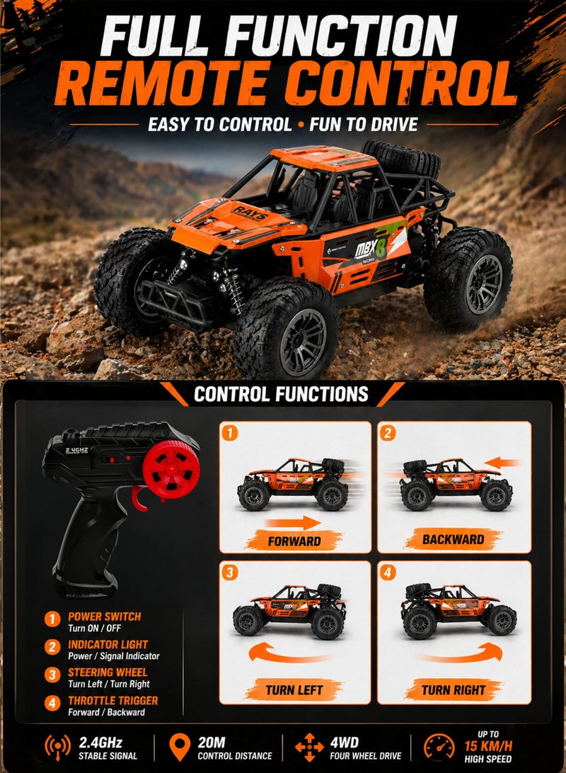FUNSTERZ 1:16 Scale RC Off Road Crawler Car 2.4GHz Remote Control 4WD Rock Climbing Buggy High Speed 15km/h Rechargeable Battery USB Charging All Terrain Truck Toy Anti Slip Rubber Tires Shock Absorber Suspension Durable Body Outdoor Indoor Racing Car for Kids Boys Girls Age 6+ - Image 2
