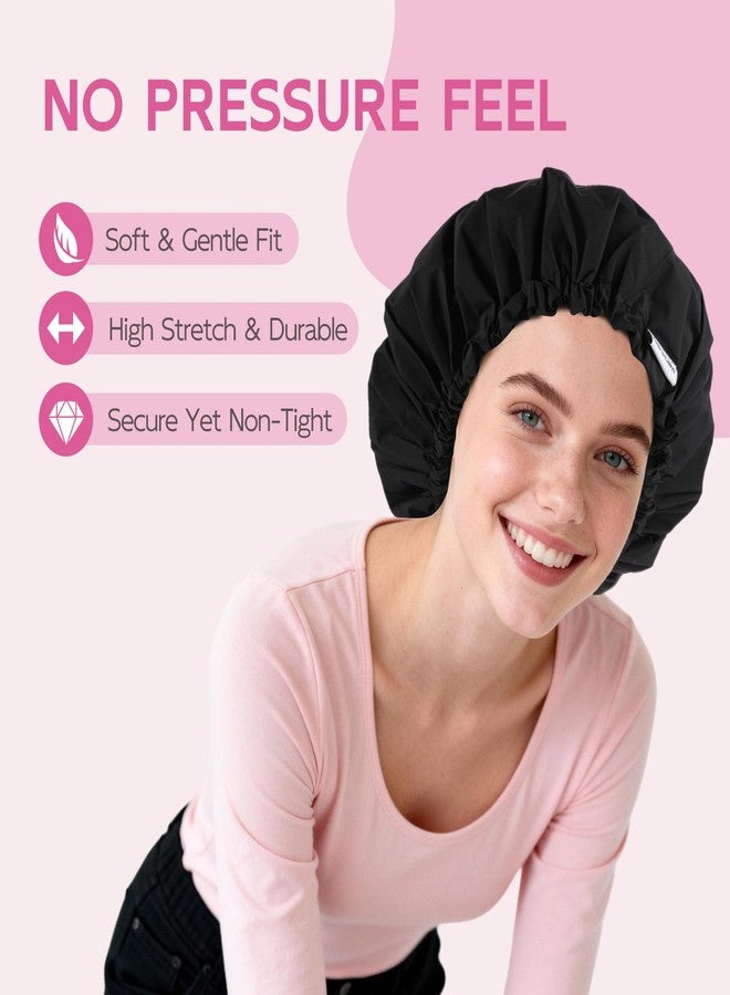 يرز كالم قبعة استحمام Years Calm للنساء، مقاومة للماء وقابلة لإعادة الاستخدام - خفيفة الوزن للغاية (27 غرام)، ذات طبقتين، توفر ملاءمة آمنة للشعر الطويل والمجعد، مثالية للسفر والمنتجعات الصحية (أسود) - Image 5