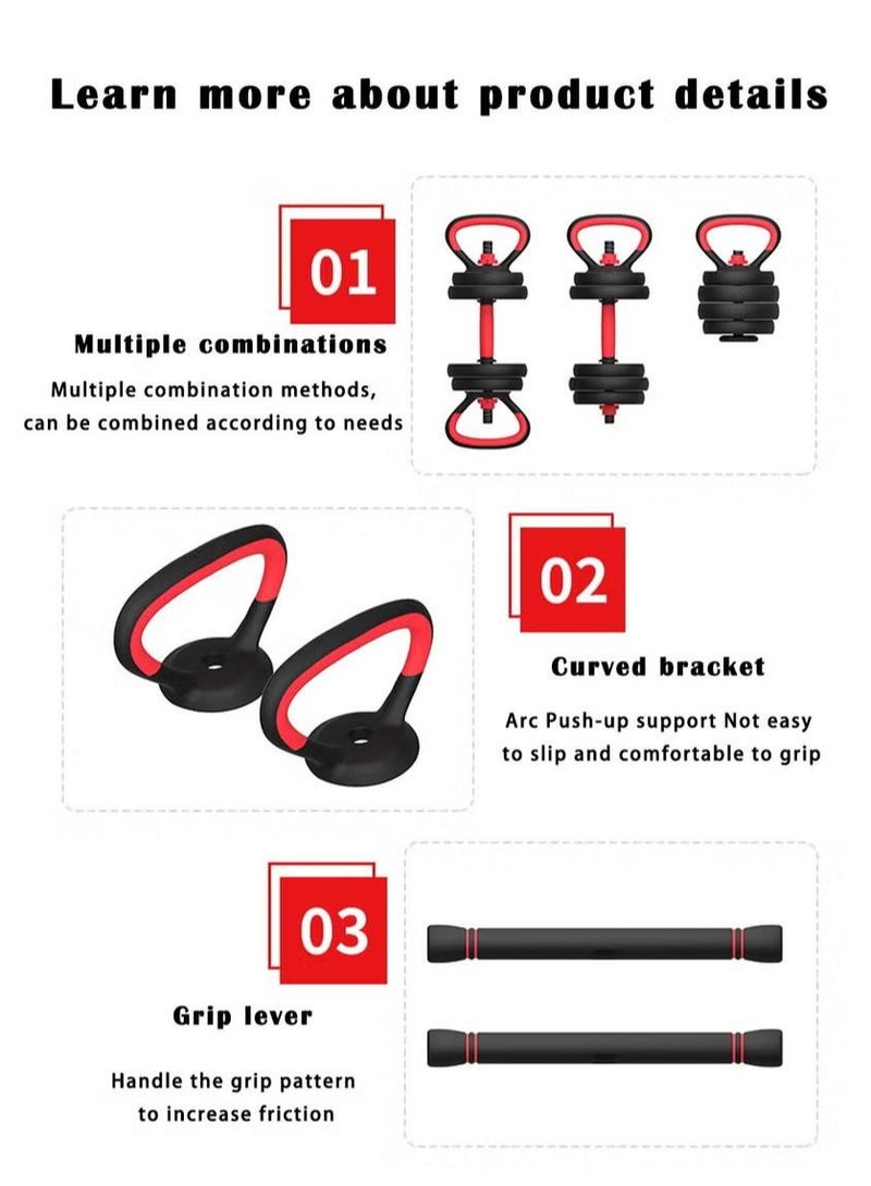 XiuWoo 15KG Dumbbell Barbell Kettlebell Set 4 Modes Of Body Shaping Exercise To Increase Strength And Enhance Physique Male And Female Multi-Combination Can Freely Adjust The Weight  - Image 3
