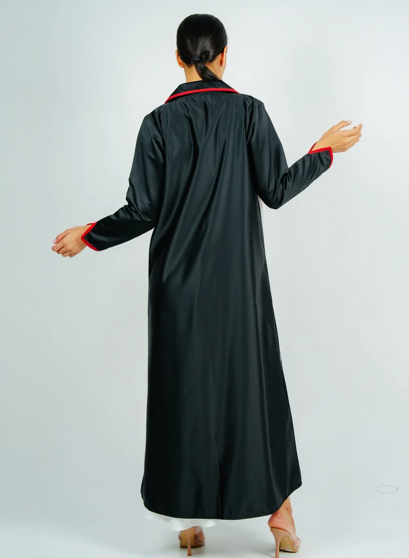 Rosette Abaya  Stylish Blazer abaya with red style Line for Women | Best Price UAE