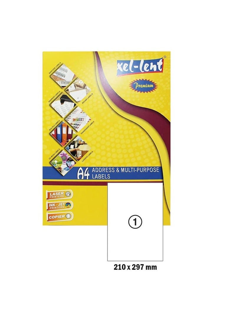 XELLENT A4 ADDRESS AND MULTI-PURPOSE LABELS WHITE,1 LABELS/SHEET 210MMX297MM - Image 1