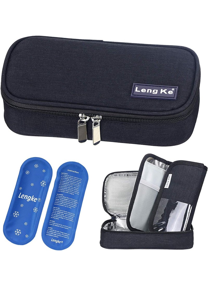 YOUSHARES YOUSHARES Insulin Travel Case - Insulated Medication Cooler Travel Bag for Diabetic Insulin Pen and Vials Storage with 2 Cooling Ice Packs (Black) 