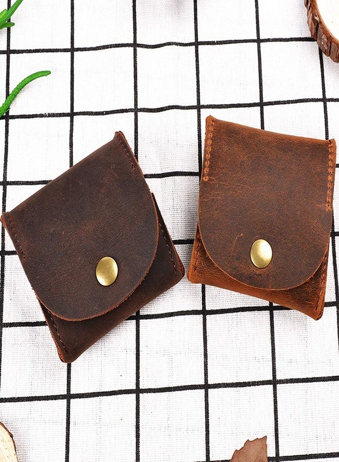 Jurxy Rustic Leather Moon Pocket Coin Case Genuine Leather Squeeze Coin Purse Pouch Change Holder Tray Purse Wallet for Men & Women - Brown - Image 3