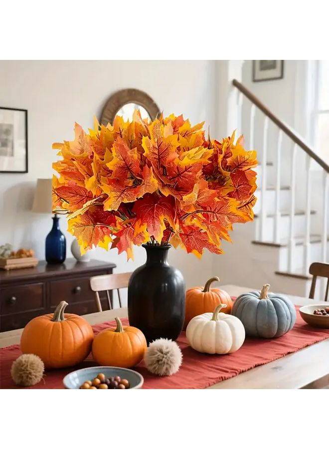 1 Piece Artificial Maple Leaf Branch Orange Yellow Thanksgiving Christmas Halloween Autumn Decoration for Indoor Outdoor Use - Image 1