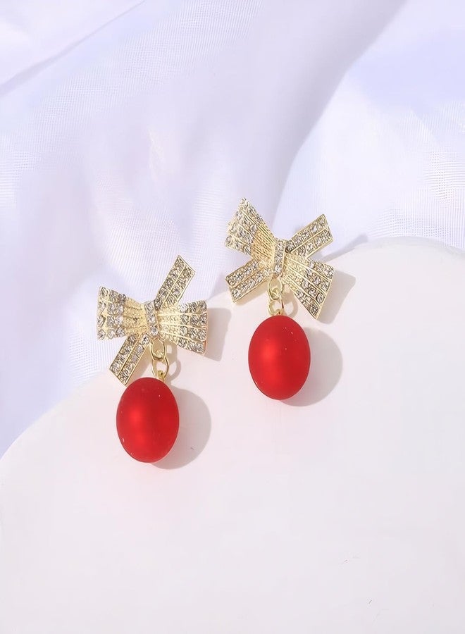 ecozran Sparkling Red Bow Earrings for Women Teardrop Jewelry Gifts Rhinestone Chain Tassel Earring Valentine's Day and Christmas Gifts （Red-Q）, Small, Alloy Steel, No Gemstone - Image 4