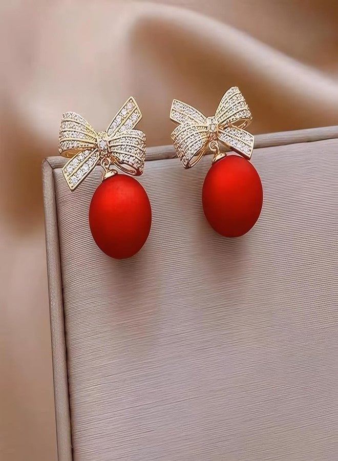 ecozran Sparkling Red Bow Earrings for Women Teardrop Jewelry Gifts Rhinestone Chain Tassel Earring Valentine's Day and Christmas Gifts （Red-Q）, Small, Alloy Steel, No Gemstone - Image 5