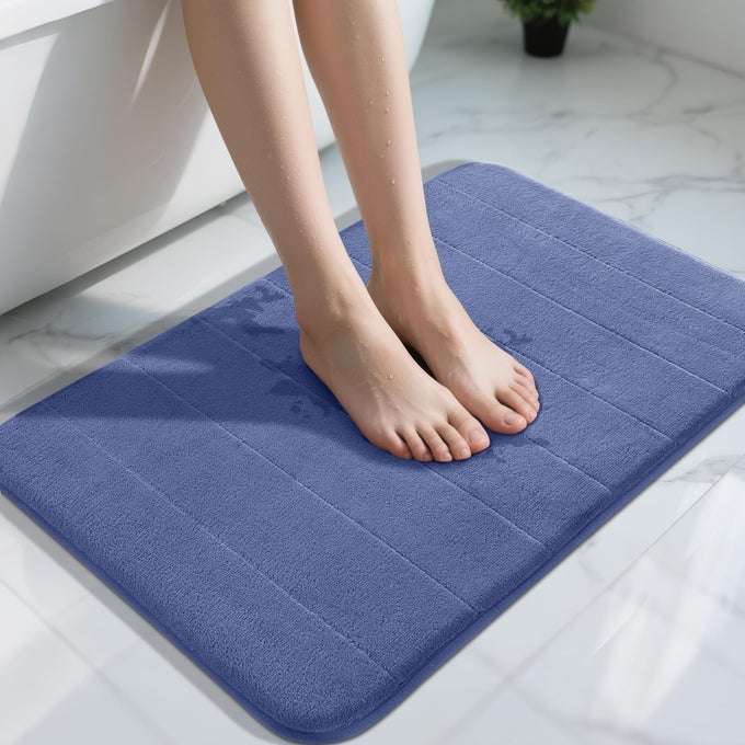 MEMORY FOAM BATH MAT SUPER SOFT ABSORBENT BATHROOM RUG NON SLIP 315X20 INCH QUICK DRY MACHINE WASHABLE FLOOR CARPET FOR TUB SHOWER HOME DECOR ACCESSORIES NAVY BLUE