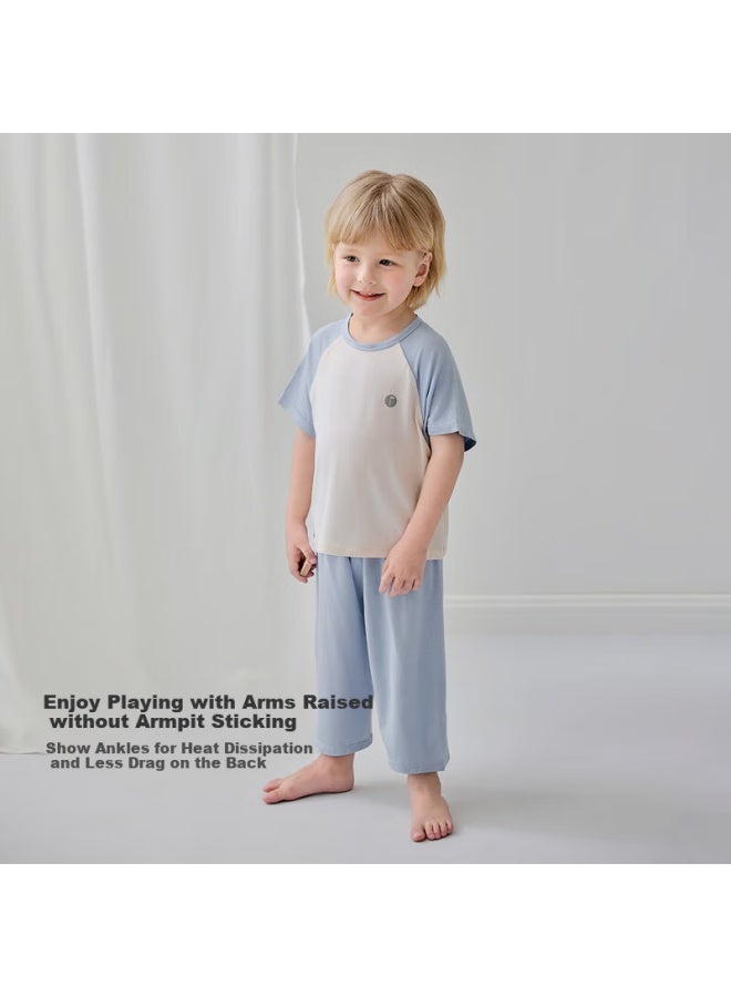 Junejunior Children'S Home Wear Set, Summer Thin Breathable, Kids Contrasting Color Versatile Short-Sleeve Long Pants, Home Pajama Set - Image 2