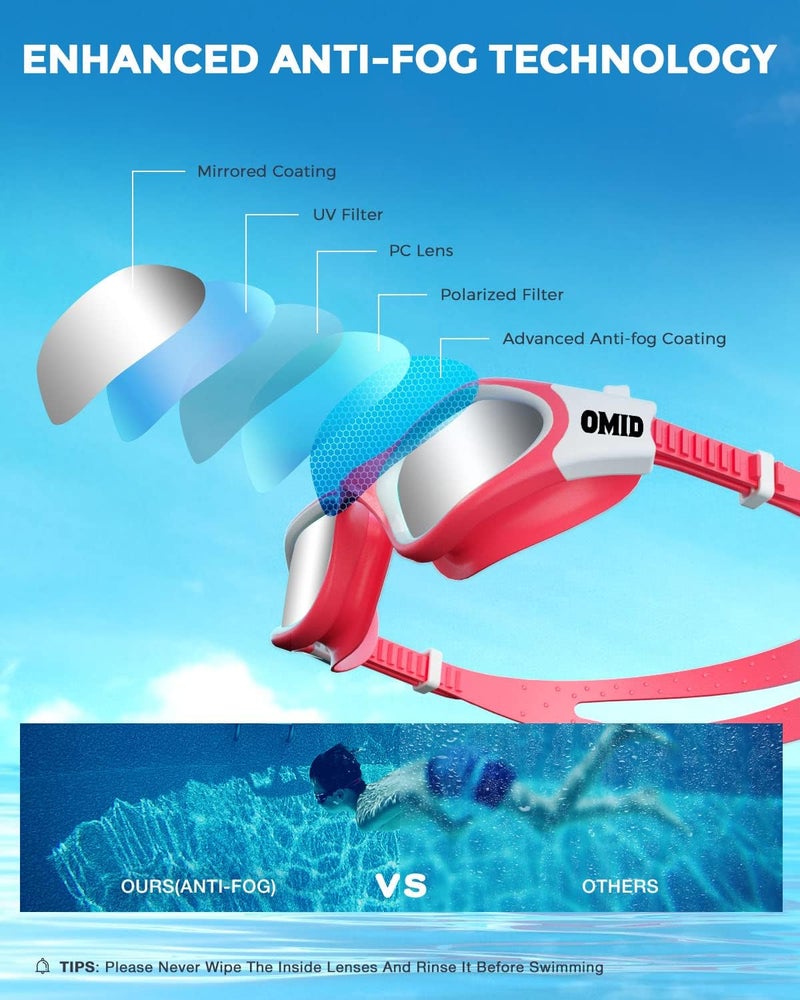 OMID Kids Swim Goggles, P2mini Polarized Swimming Goggles Comfortable for Age 6-14 - Image 4