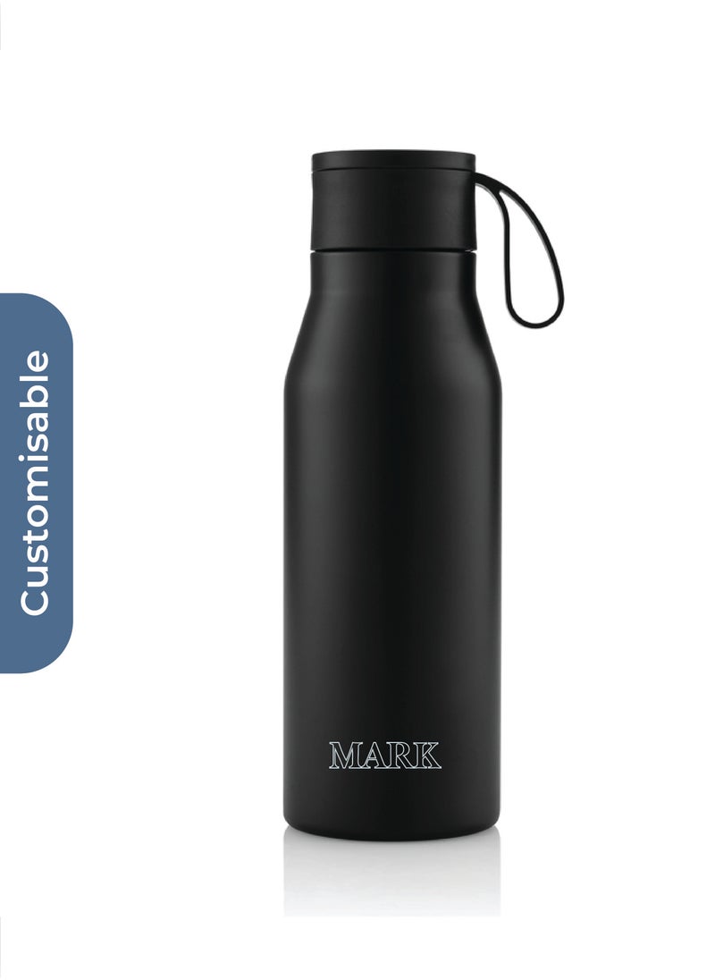 Hans Larsen Personalised R-NEBRA - CHANGE Collection Recycled Stainless Steel Vacuum Bottle - Black  - Image 1
