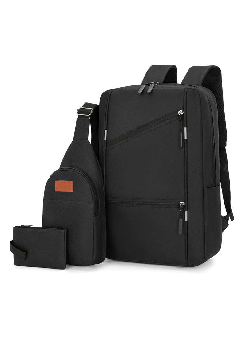 Sharpdo - Casual Lightweight Laptop Backpack With Crossbody Bag And Wallet, USB Charging Port,Work Backpack For Men and Women, Classic Backpack For College, Hiking Bag, Travel Backpacks(Black Set) - Image 1