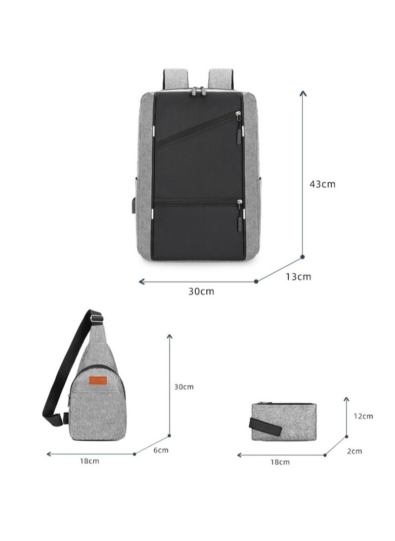 Sharpdo - Casual Lightweight Laptop Backpack With Crossbody Bag And Wallet, USB Charging Port,Work Backpack For Men and Women, Classic Backpack For College, Hiking Bag, Travel Backpacks(Black Set) - Image 1