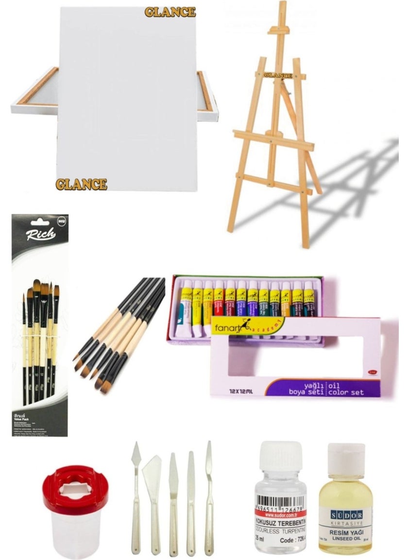 Glance Beech Easel Set Fanart Academy Oil Paint 12X12 ml Set 