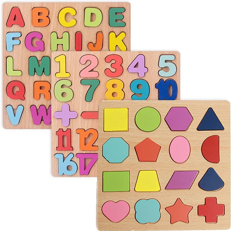 Winbar Wooden Puzzles for Toddlers 3pack Alphabet Shape Puzzles for Kids 3 Wooden Montessori Toddler Alphabet Number Shape for Kids 3 Years Old Boys Girls - Image 4