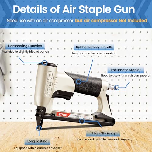meite MT7116 Pneumatic Staple Gun, 22 Gauge 71 Series 3/8-Inch Crown 1/4-Inch to 5/8-Inch Length Air Upholstery Stapler Gun - Image 4