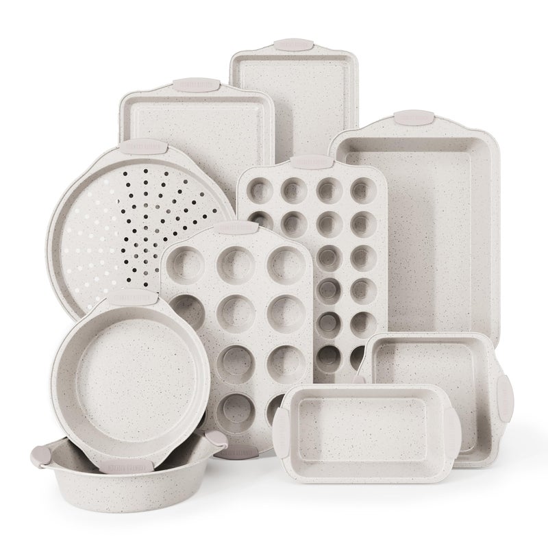 Country Kitchen Nonstick Stackable Bakeware Set  Heavy Duty Durable Easy Release Baking Set Cream 10 Pcs