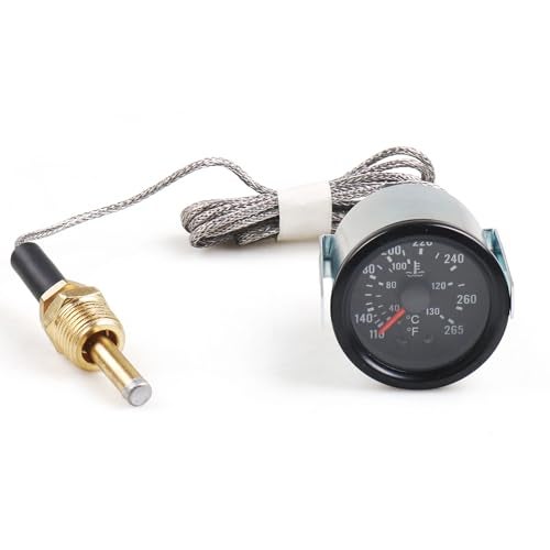 Dyno Racing 2" 52mm 12V Pointer Mechanical Water Temperature Temp Gauge （40-130℃,110-265℉,Yellow Light Car Meter with Sensor NPT 1/2, 1.8m Wire Length - Image 1