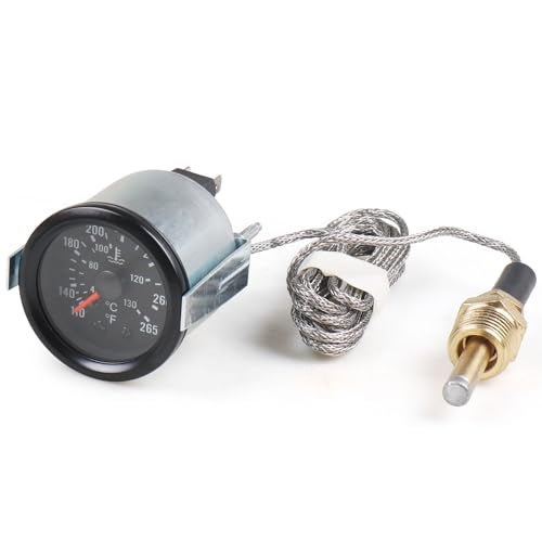 Dyno Racing 2" 52mm 12V Pointer Mechanical Water Temperature Temp Gauge （40-130℃,110-265℉,Yellow Light Car Meter with Sensor NPT 1/2, 1.8m Wire Length - Image 4