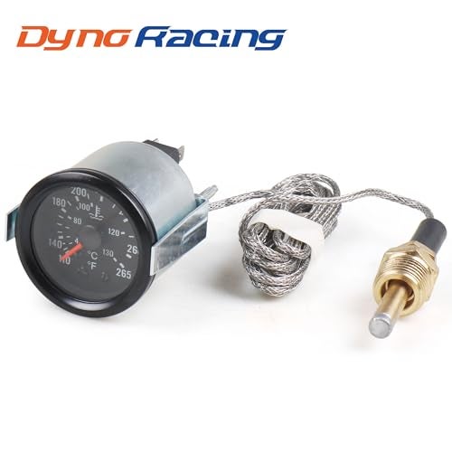 Dyno Racing 2" 52mm 12V Pointer Mechanical Water Temperature Temp Gauge （40-130℃,110-265℉,Yellow Light Car Meter with Sensor NPT 1/2, 1.8m Wire Length - Image 2
