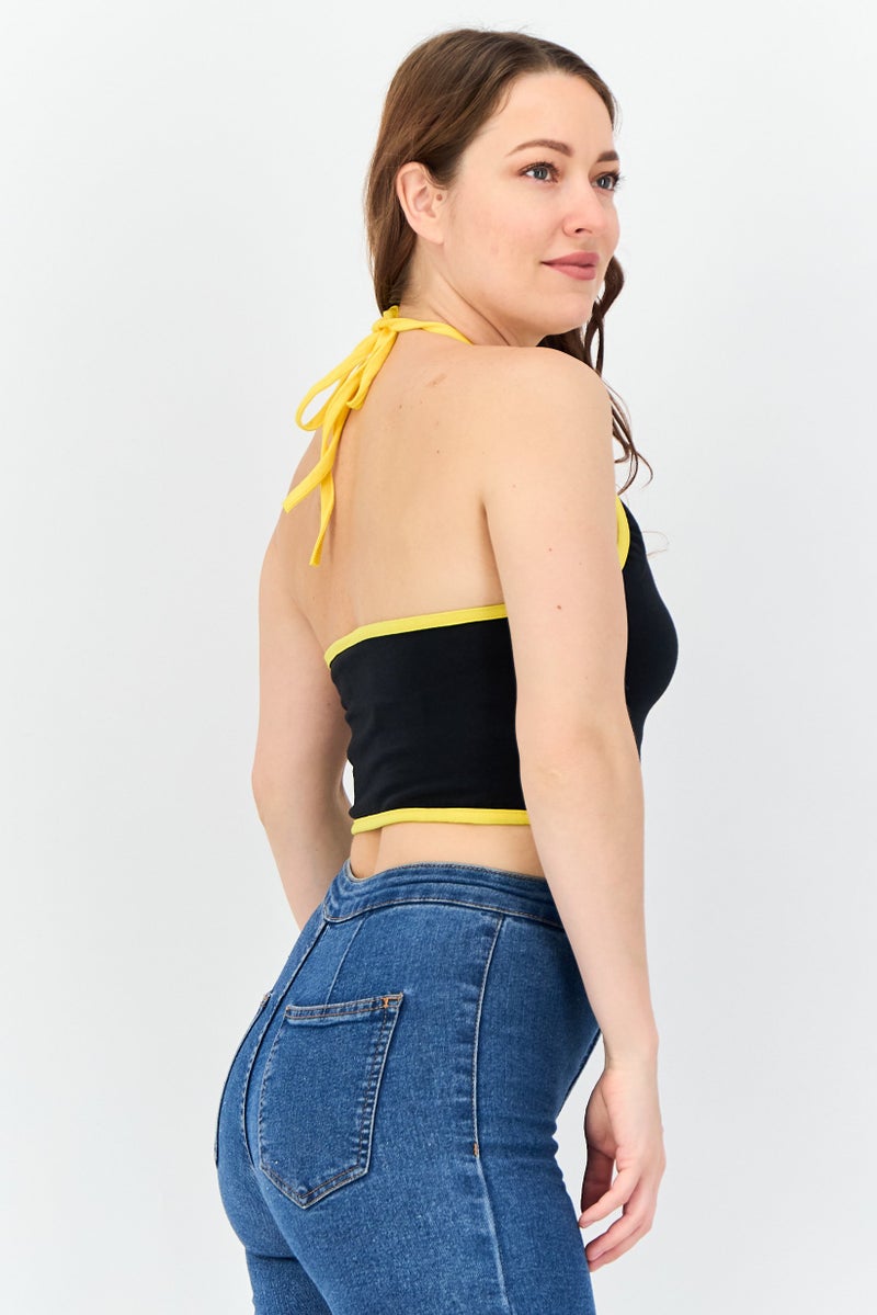 The Simpsons Women Tie Neck Sleeveless Graphic Print Crop Top, Black - Image 2