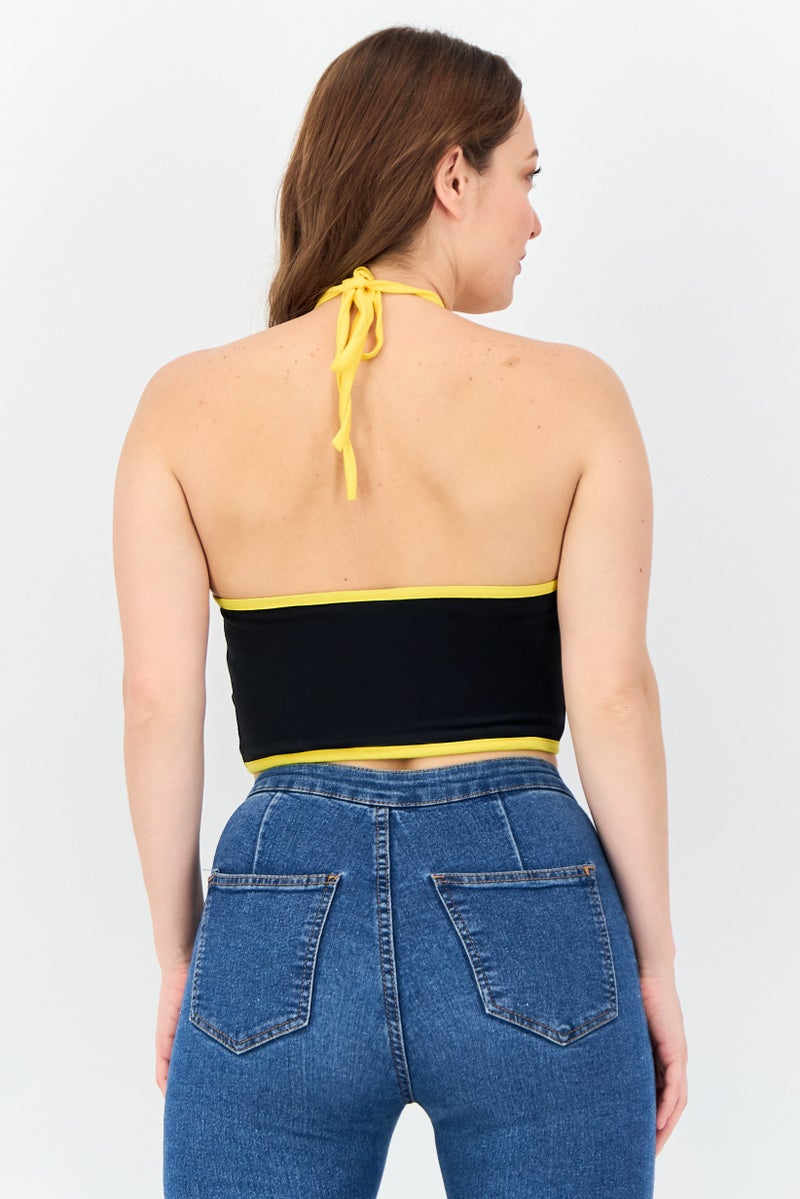 The Simpsons Women Tie Neck Sleeveless Graphic Print Crop Top, Black - Image 4