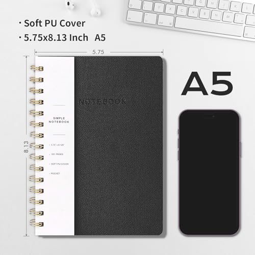 Oneirom Spiral Notebook-6.10" x 8.19" College Ruled Journal with Inner Pockets and 160 Pages,PU Leather Cover Business Journal, Twin-Wire Binding Notebook Perfect for Office & Home School Supplies - Image 2