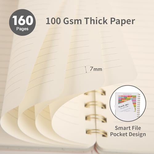Oneirom Spiral Notebook-6.10" x 8.19" College Ruled Journal with Inner Pockets and 160 Pages,PU Leather Cover Business Journal, Twin-Wire Binding Notebook Perfect for Office & Home School Supplies - Image 3
