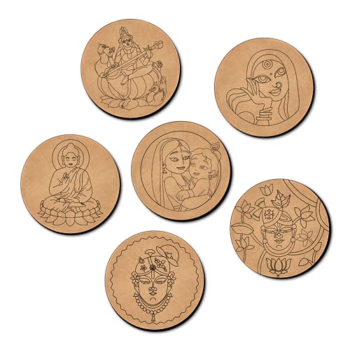 Mini Leaves Paint Your Own Mandala Art Coasters, Pack of 6 Coasters DIY Painting Craft Kit for Kids and Adults, All in One Painting Set, Brown - Image 5