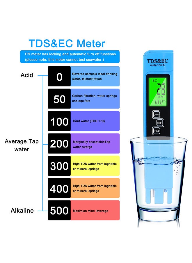 Professional PH Tester TDS/EC Test Pen Multifunctional Water PH Test Tool Set Handheld Water Detect Device Kit