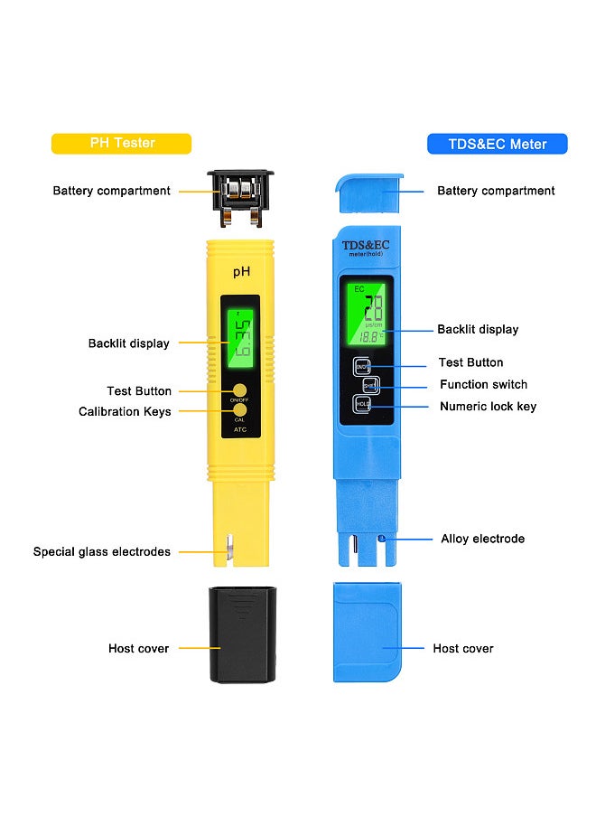 Professional PH Tester TDS/EC Test Pen Multifunctional Water PH Test Tool Set Handheld Water Detect Device Kit