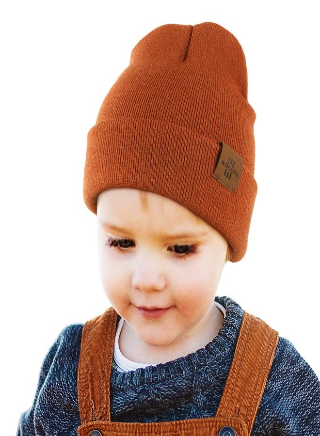 Wmcaps Toddler Baby Kids Winter Beanie, Unique Soft Warm Material Knitted Skull Cap for Boys Girls (Dark Orange) - Image 1
