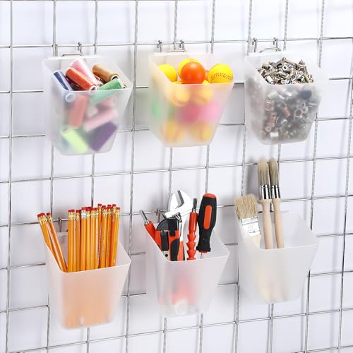 LOYIM 6 Pack Large Gridwall Cups Gridwall Storage Bin with Hooks Hanging Baskets Square Box Shape Hanging Cup Holder Gridwall Accessories for Garage Workbench Office Playroom Home Kitchen Clear - Image 1