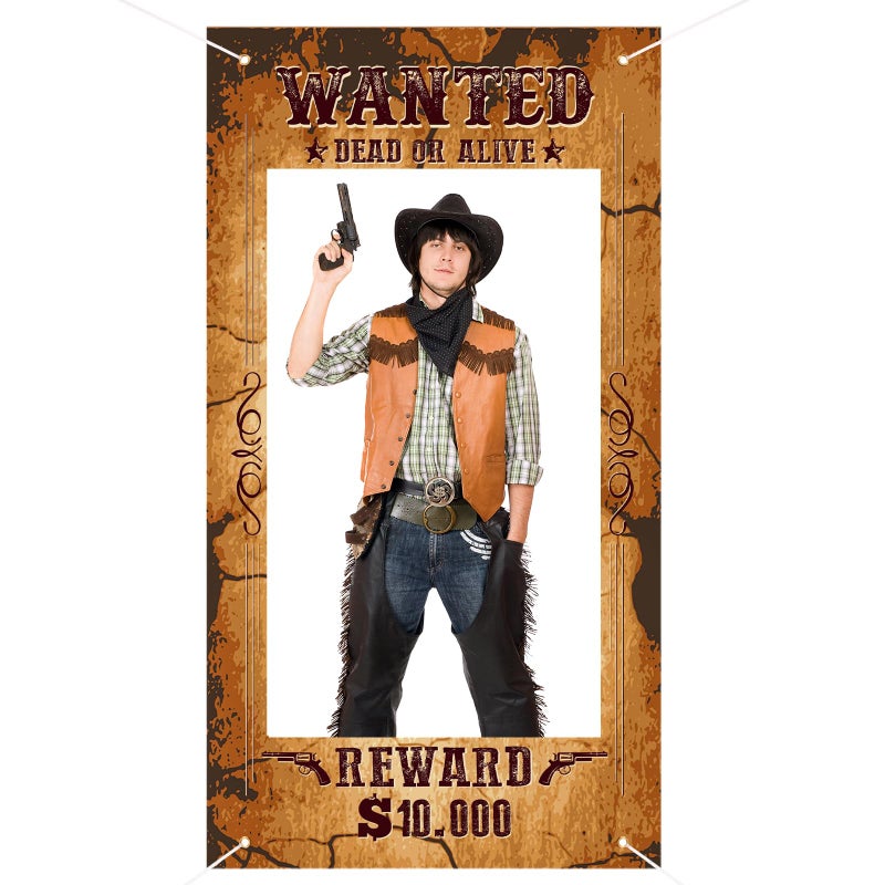 Sanixin Large Western Wanted Poster Western Cowboy Party Decoration Wanted Photo Booth Frame Wild West Selfie Banner Backdrop for West Cowboy Birthday Party Retro Rustic Decoration Supplies (Brown) - Image 3