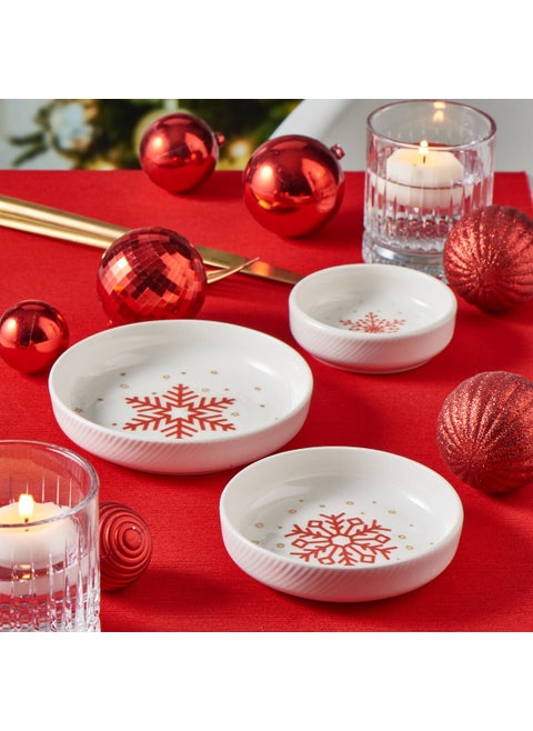 Güral Porcelain Diyar 3 Piece Bone Snack Bowl - Snowflake