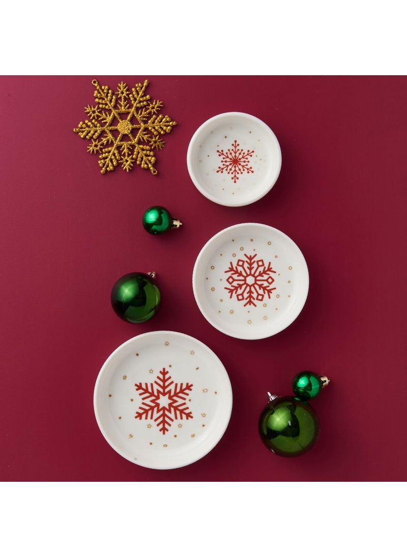 Güral Porcelain Diyar 3 Piece Bone Snack Bowl - Snowflake