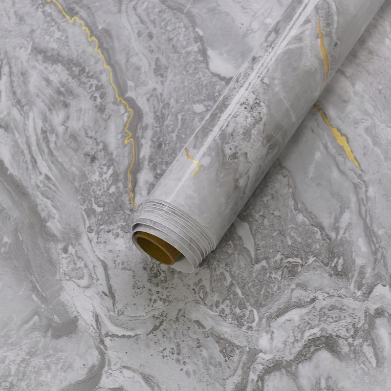 BAYYA Light Grey Marble Peel and Stick Countertop Contact Paper Granite Counter Top Vinyl Wrap Glossy Waterproof Removable Heat-Resistant Kitchen Counter Covers Wallpaper for Table Walls 15.8"x118" - Image 1