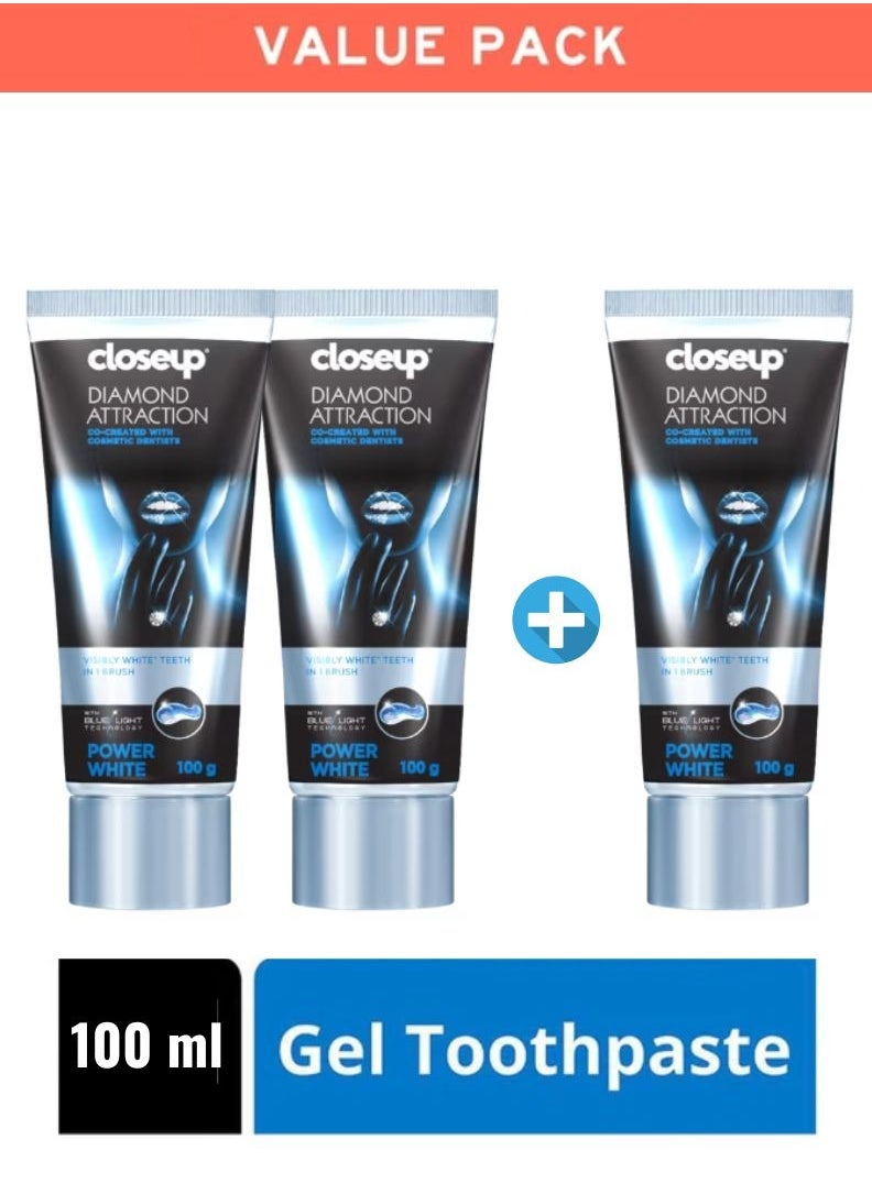 Close Up - Buy 2 Get 1 Free |  Closeup Diamond Attraction Whitening Toothpaste | Power White with Refreshing Menthol | Value Pack (100 ml x3) - Image 1