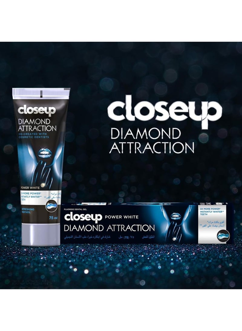 Close Up - Buy 2 Get 1 Free |  Closeup Diamond Attraction Whitening Toothpaste | Power White with Refreshing Menthol | Value Pack (100 ml x3) - Image 1