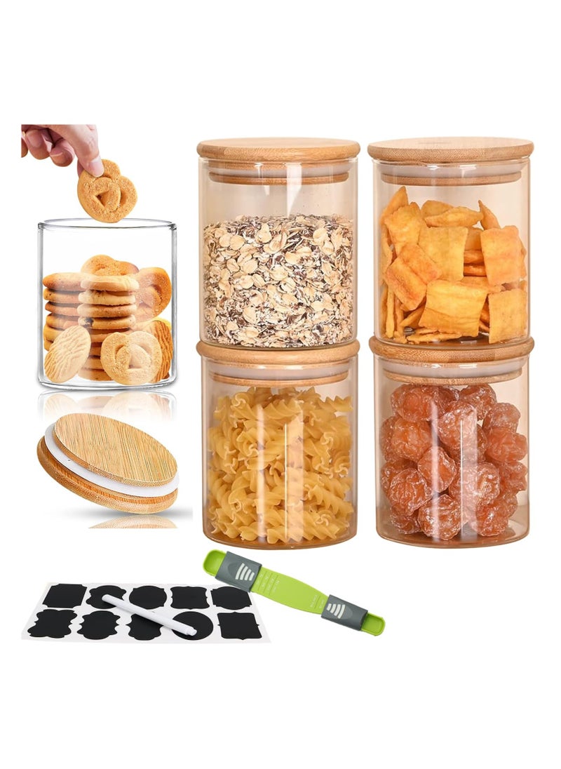TYCOM Glass Jars Set 8cm*10cm (4 Packs), Food Storage Containers for Kitchen, Spice jars With Labels, Marker and spoons, Wood Lid Round 4p.  - Image 1