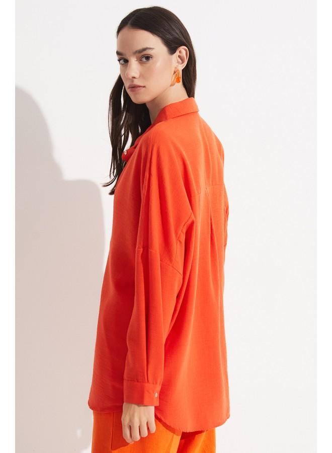 جون قميص جين جيرل فريند واسع للنساء - برتقالي - Image 4