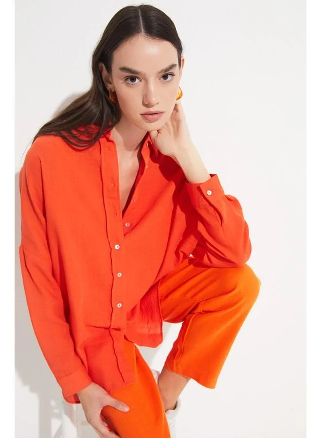 JUNE June Women Exclusive Boyfriend/Wide Fit Shirt Orange