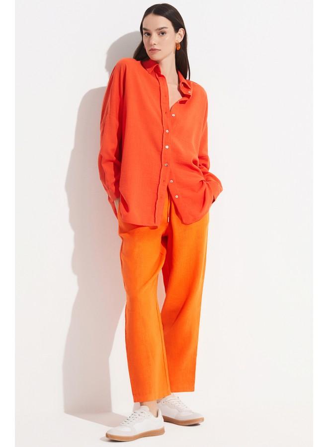 جون قميص جين جيرل فريند واسع للنساء - برتقالي - Image 5